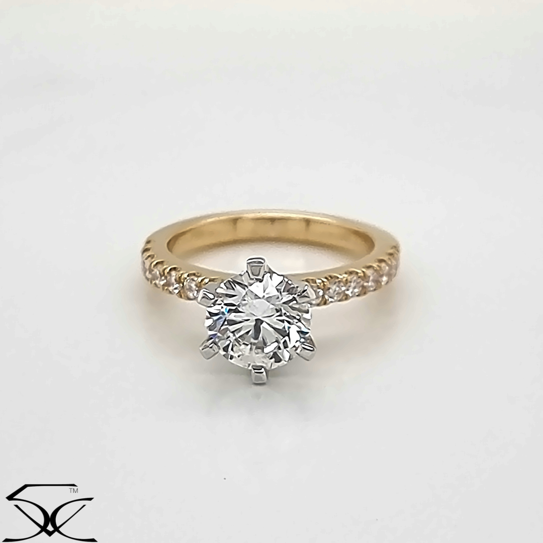 1.88 CT Six Claw Round Brilliant Cut Lab Grown Diamond Engagement Ring 18 K Yellow & White Gold