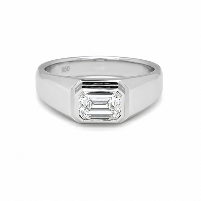 0.90 CT G/VS1 Emerald Cut Signet Natural Diamond Ring