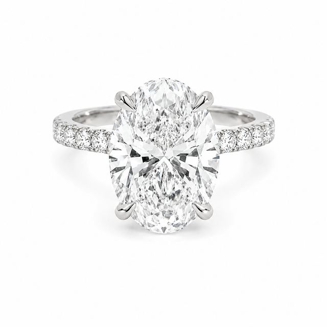 4.18 CT D-F/VS1 Lab Grown Diamond Engagement Ring Hidden Under Rail Set