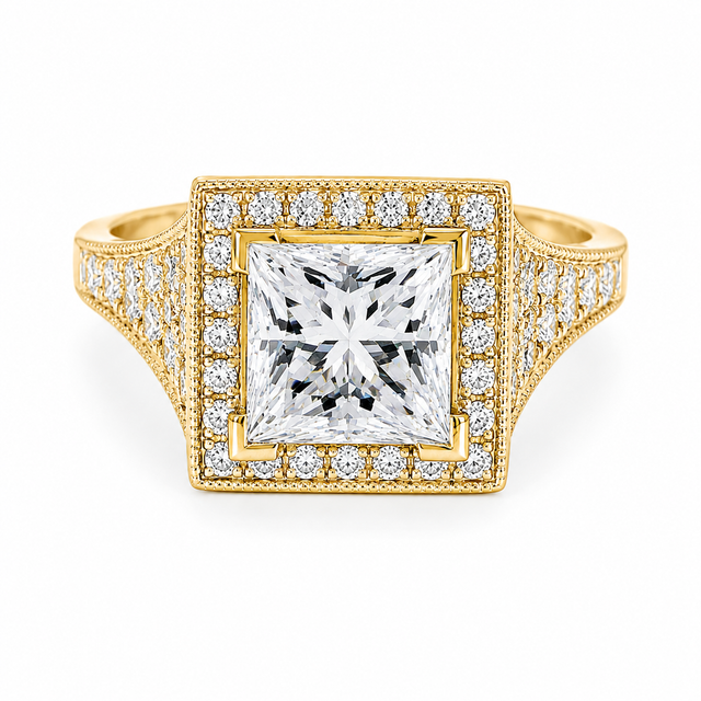 1.86 CT D-F/VVS-VS LG Diamond Halo With Mill Grain Engagement Ring