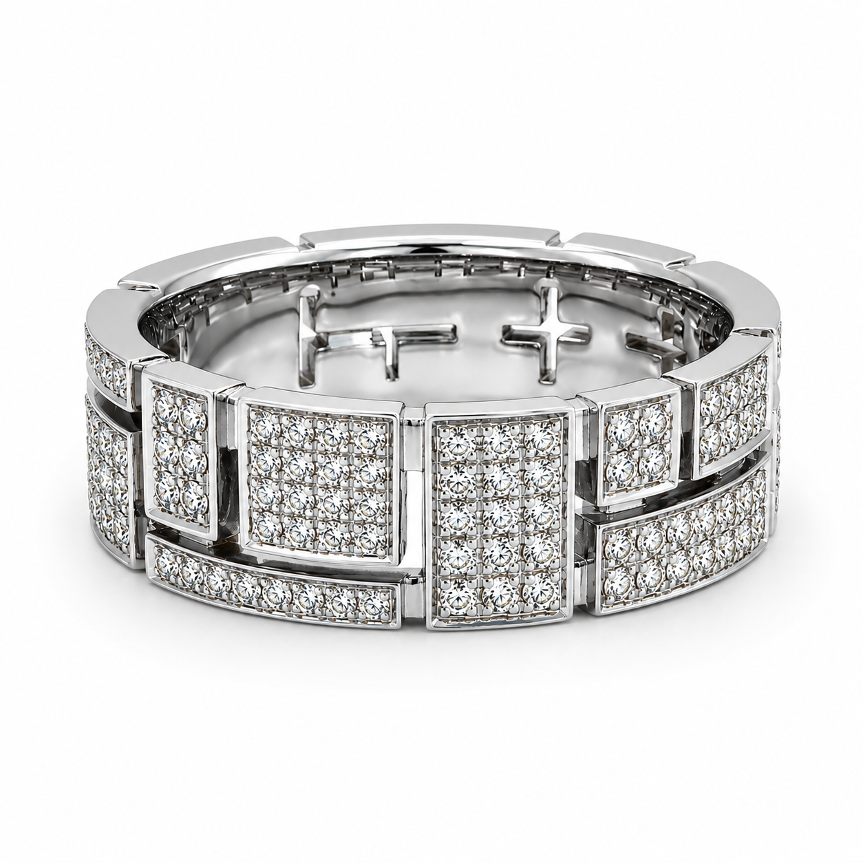 1.23 CT E-F/VS1 Geometric Pave' Set Lab Grown Diamonds His & Her Band Ring