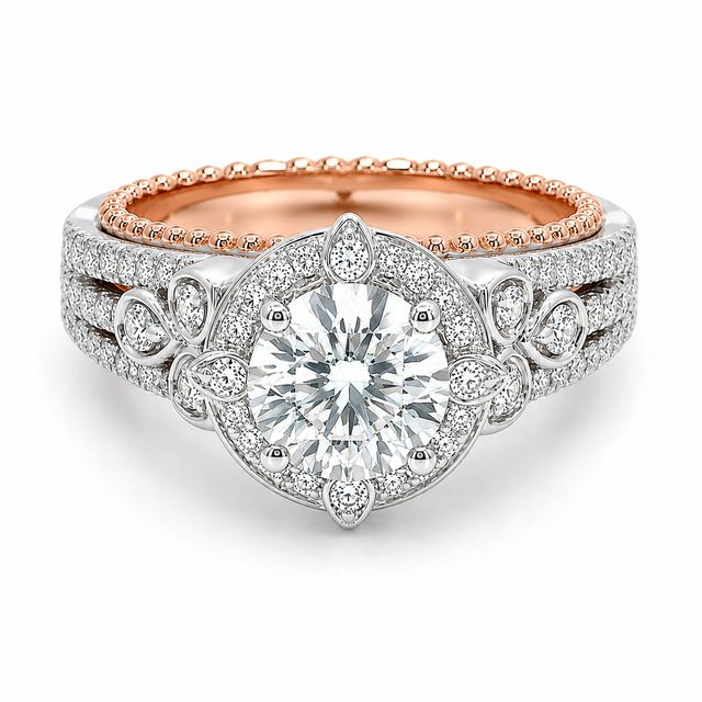 1.82 CT E-F/VS Lab Grown and Natural Diamond Halo Set Engagement Ring