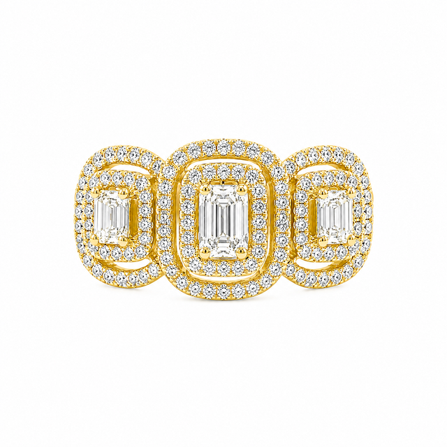 1.99 CT F-G/VS-SI1 Three Double-Halo Natural Diamond Ring