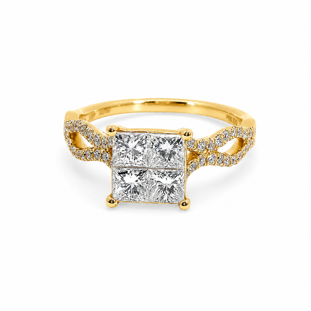 1.10 CT Princess Cut Invisible Set Natural Diamond Engagement Ring