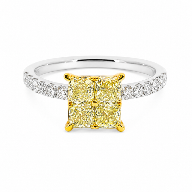 1.29 CT Natural Canary Princess Cut Diamond Engagement Ring