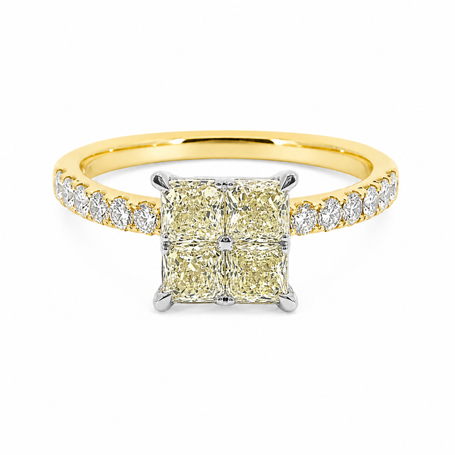 1.29 CT Natural Canary Princess Cut Diamond Engagement Ring