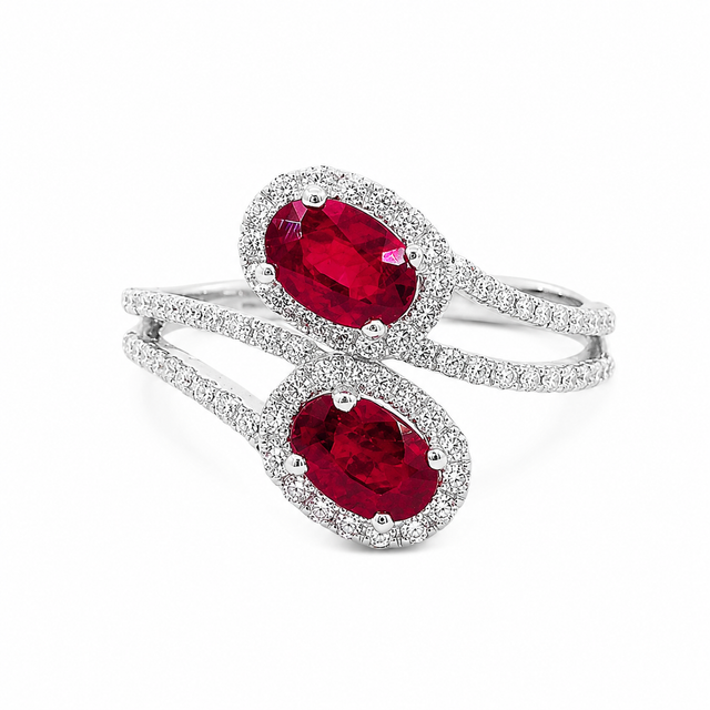 1.72 CT Natural Rubies and Diamond Single Halo Engagement Ring