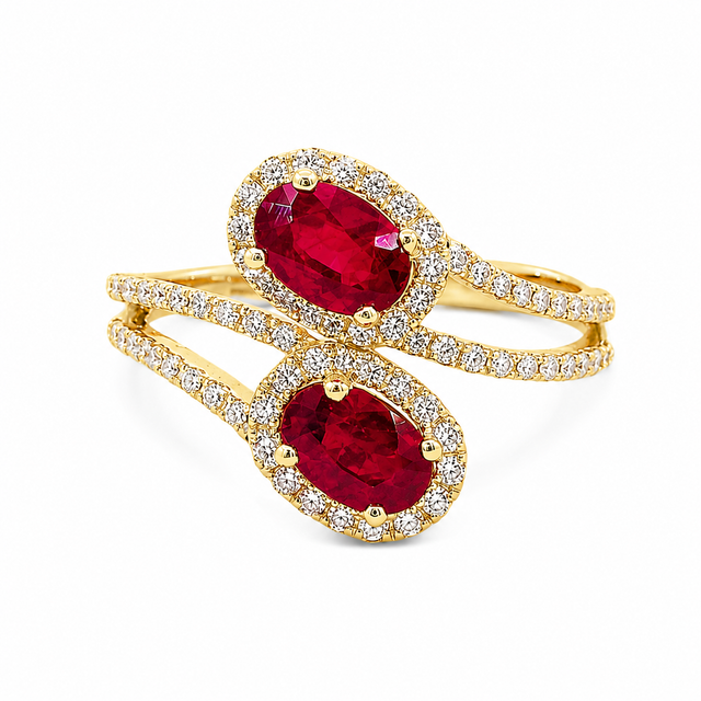 1.72 CT Natural Rubies and Diamond Single Halo Engagement Ring