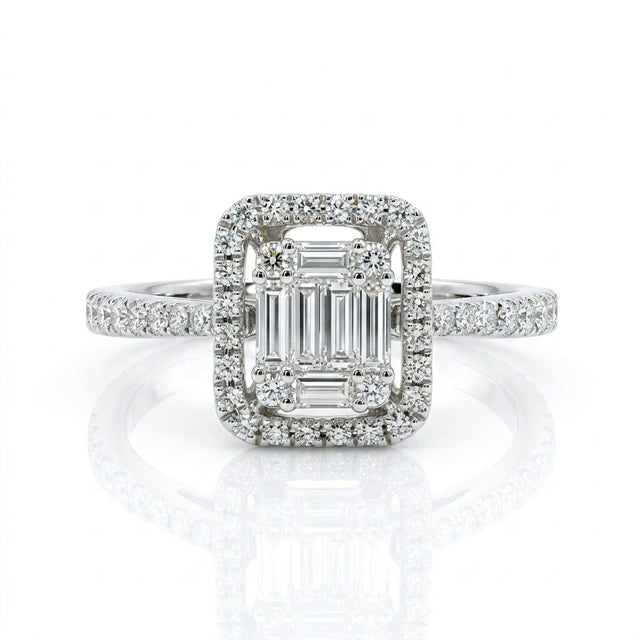 0.51 CT Natural Baguette Diamond Illusion Set Engagement Ring