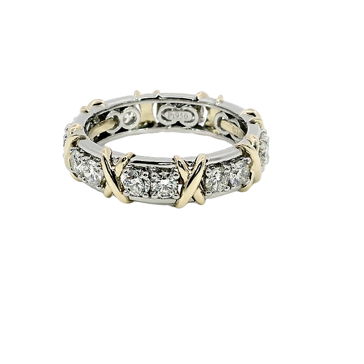 1.20 CT F-G/VS Schlumberger Natural Diamond Wedding/Eternity Ring 18K Y/G PT950