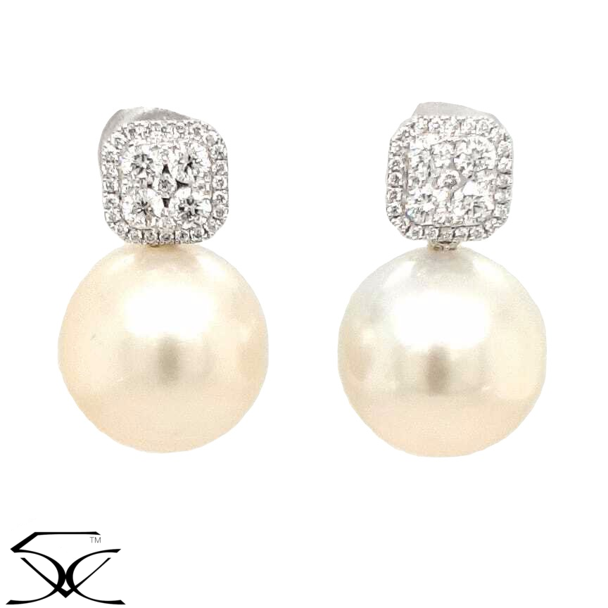 12.50 MM South Sea Cultured Pearl With 0.71 CT Diamond Drop Earring