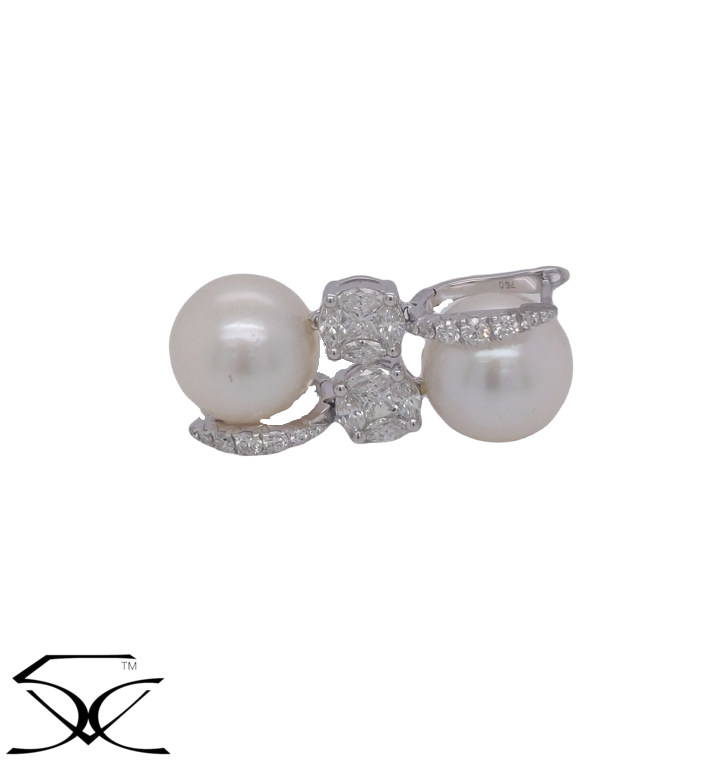 0.78 CT Tahitian Cultured Pearl and Diamond Drop Earring