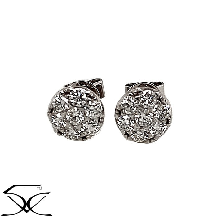 1.08 CT Cluster Natural Diamond Stud Earrings in Illusion Setting