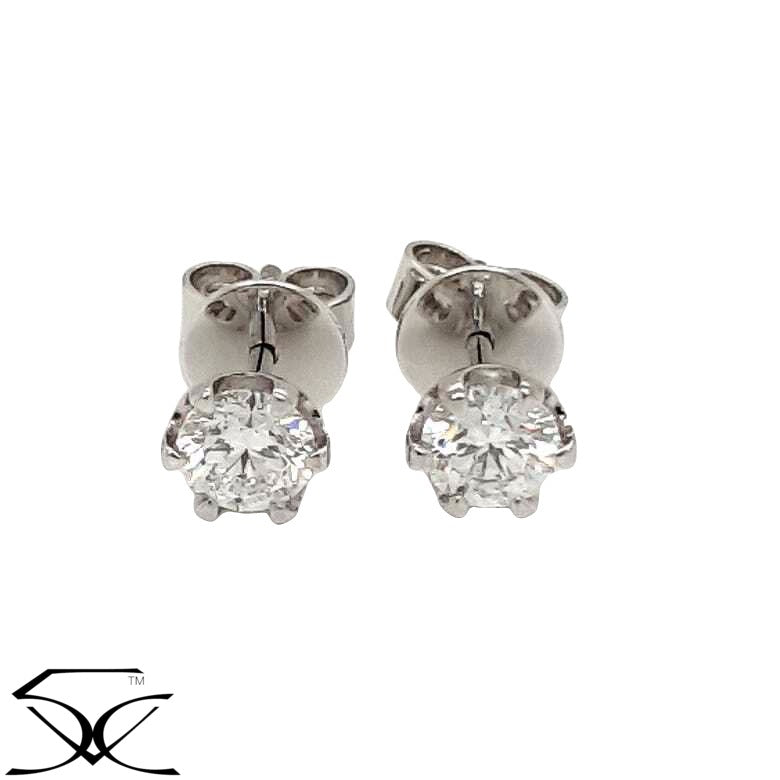 0.80 CT Lab Grown Diamond D-E/VVS2-VS2 Excellent Cut Six Claw Set Stud Earring 18K White Gold