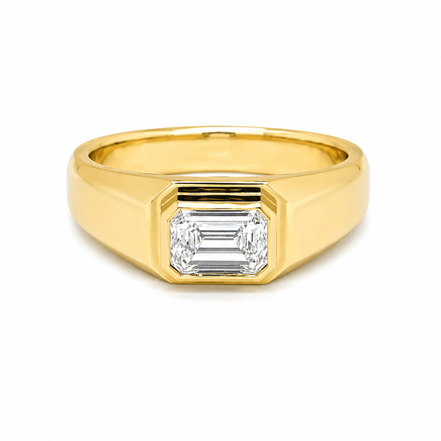 0.90 CT G/VS1 Emerald Cut Signet Natural Diamond Ring