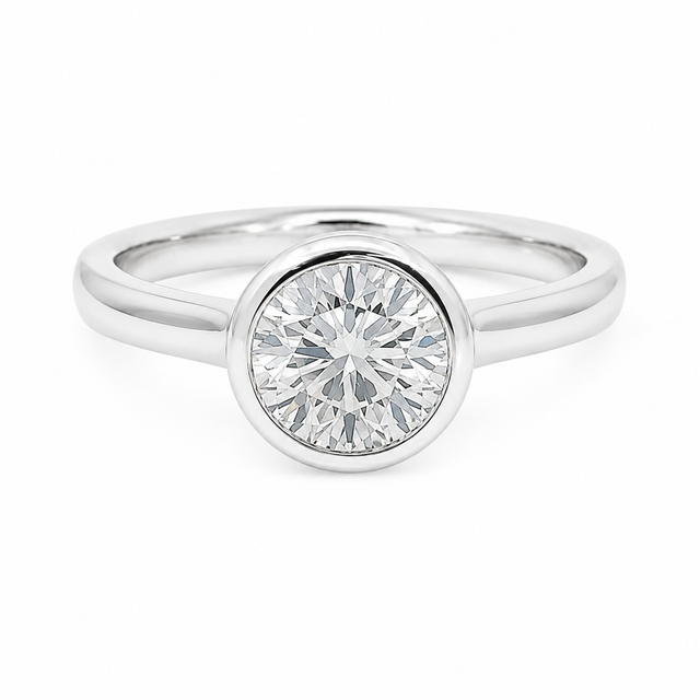 0.90 CT D/SI2 Solitaire Fine Bezel Set Natural Diamond Engagement Ring