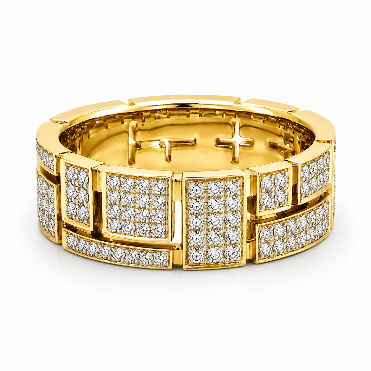 1.23 CT E-F/VS1 Geometric Pave' Set Lab Grown Diamonds His & Her Band Ring