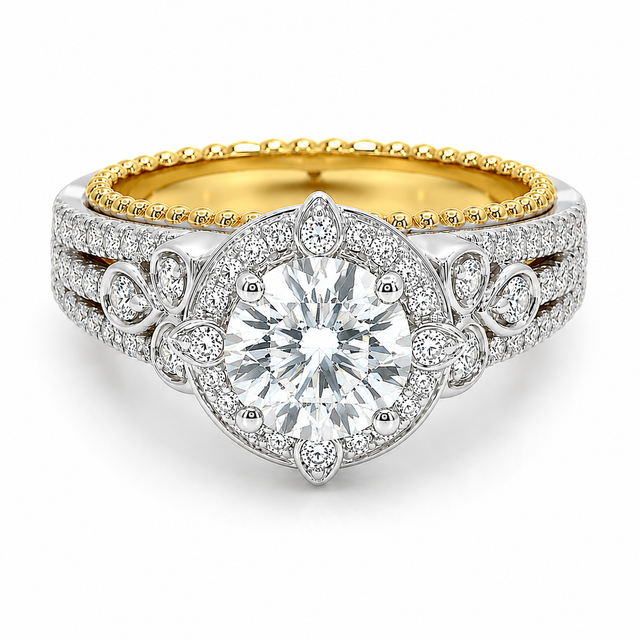 1.82 CT E-F/VS Lab Grown and Natural Diamond Halo Set Engagement Ring