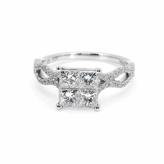 1.10 CT Princess Cut Invisible Set Natural Diamond Engagement Ring