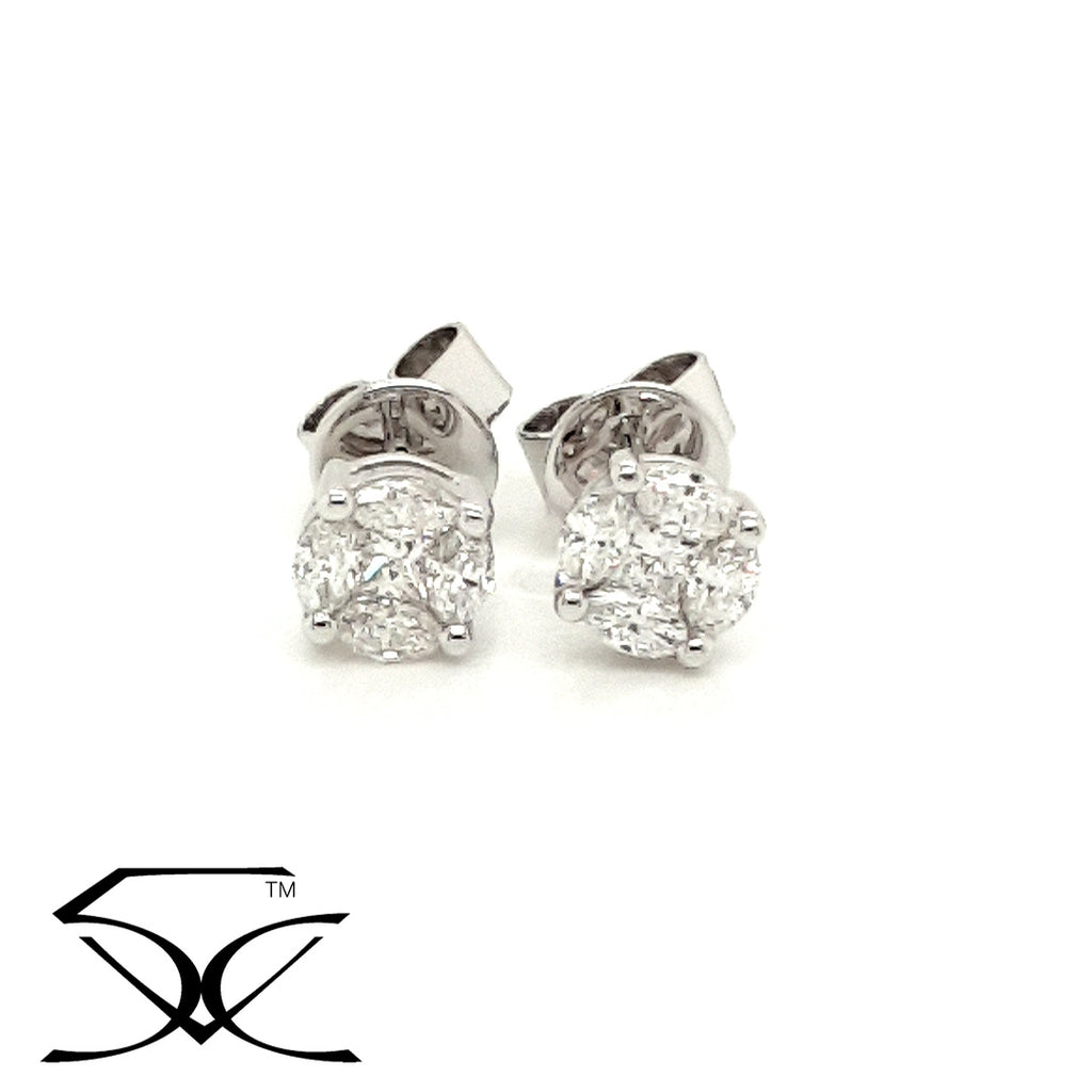 0.53 CT Marquise & Princess Cut Natural Diamond Illusion Set Stud Earring