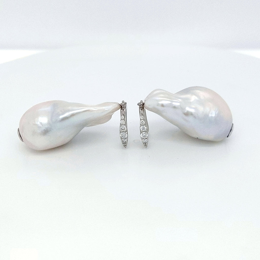 Baroque Freshwater Pearl With 0.20 CT Diamond Hoop Earring