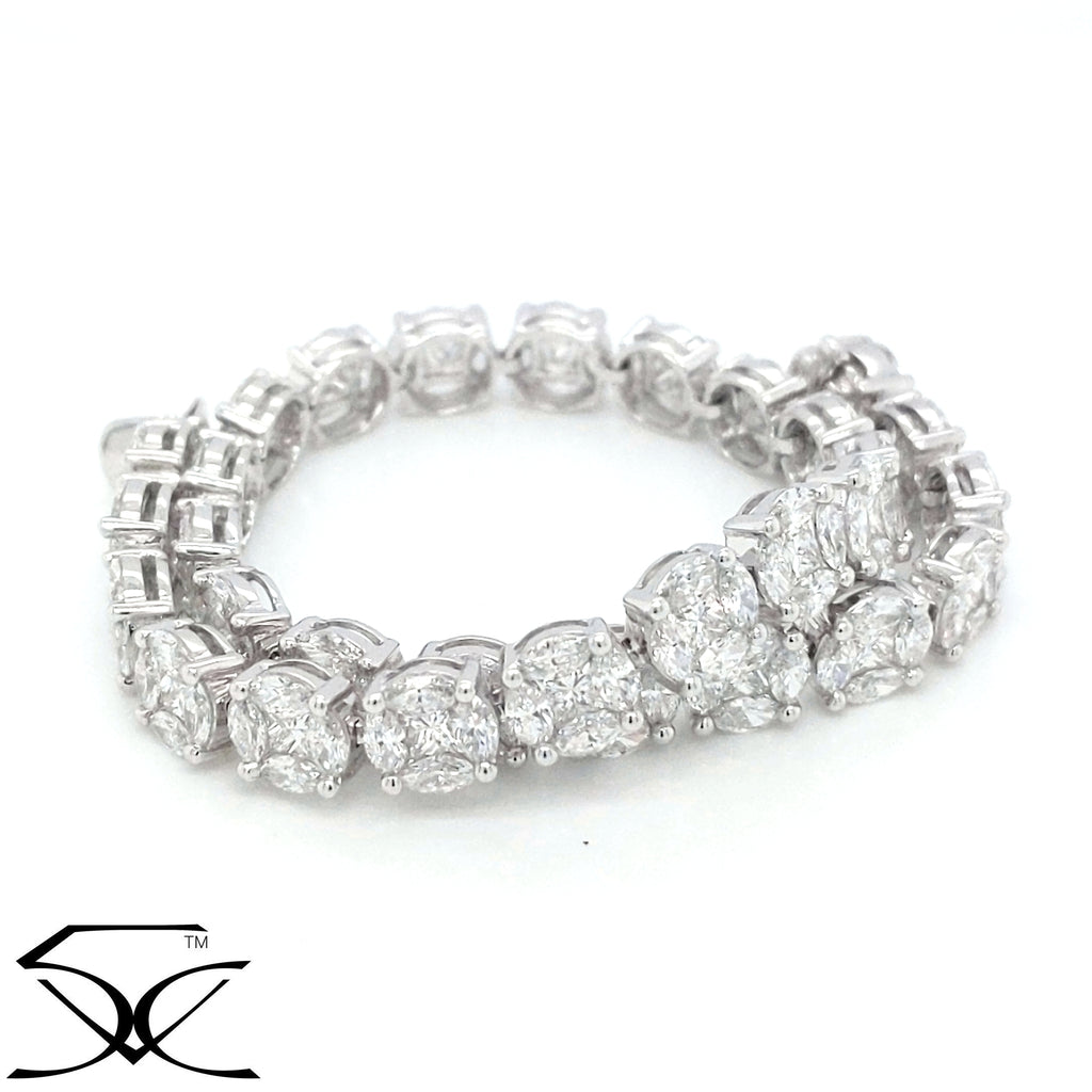 8.70 CT Natural Diamonds Tennis Bracelet - Cluster with Marquise & Princess in Illusion Setting