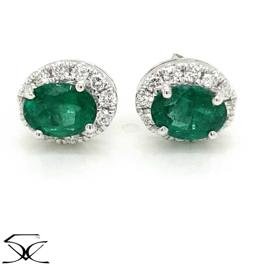 2.82 CT Natural Emerald and Diamond Single Halo Stud Earring