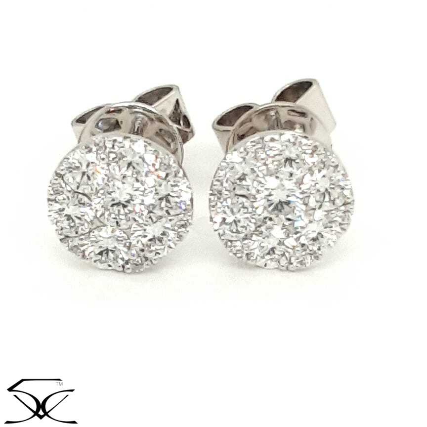 0.91 CT Round Brilliant Diamond Illusion Set Cluster Stud Earring