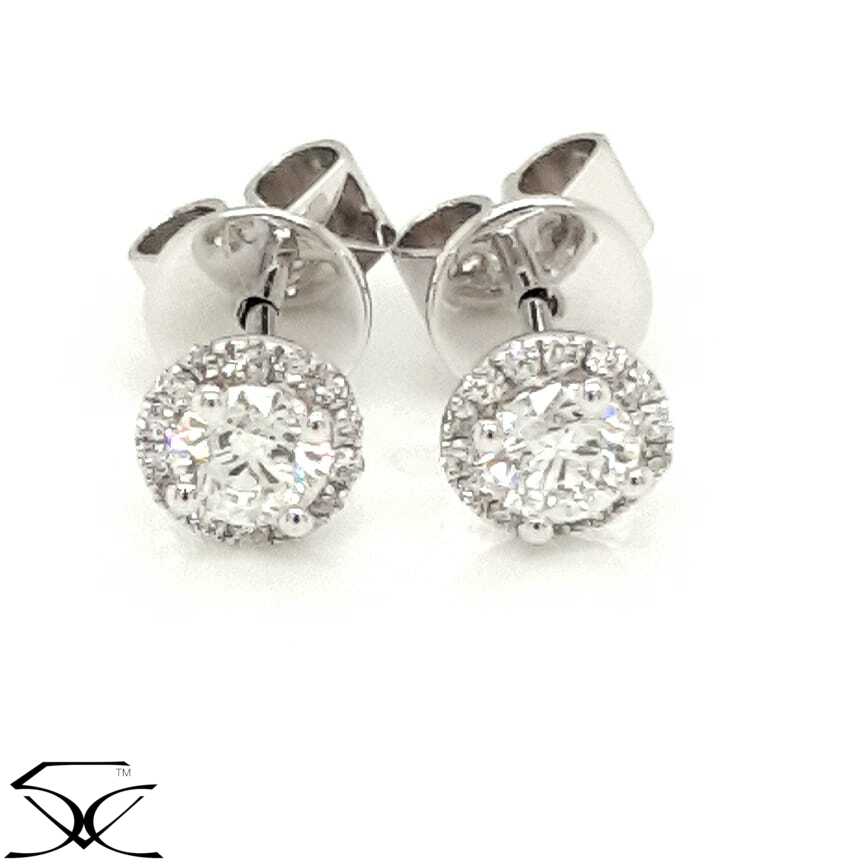 0.49 CT Round Brilliant Natural Diamond Single Halo Stud Earring