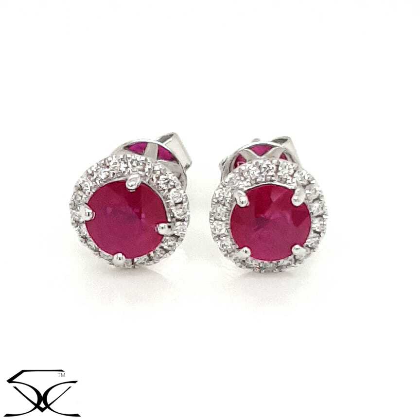 1.23 CT Natural Ruby Single Halo Stud Earring in 18K Gold