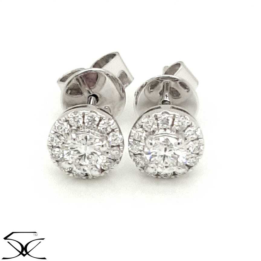 0.45 CT Brilliant Diamond Cluster Single Halo Stud Earrings