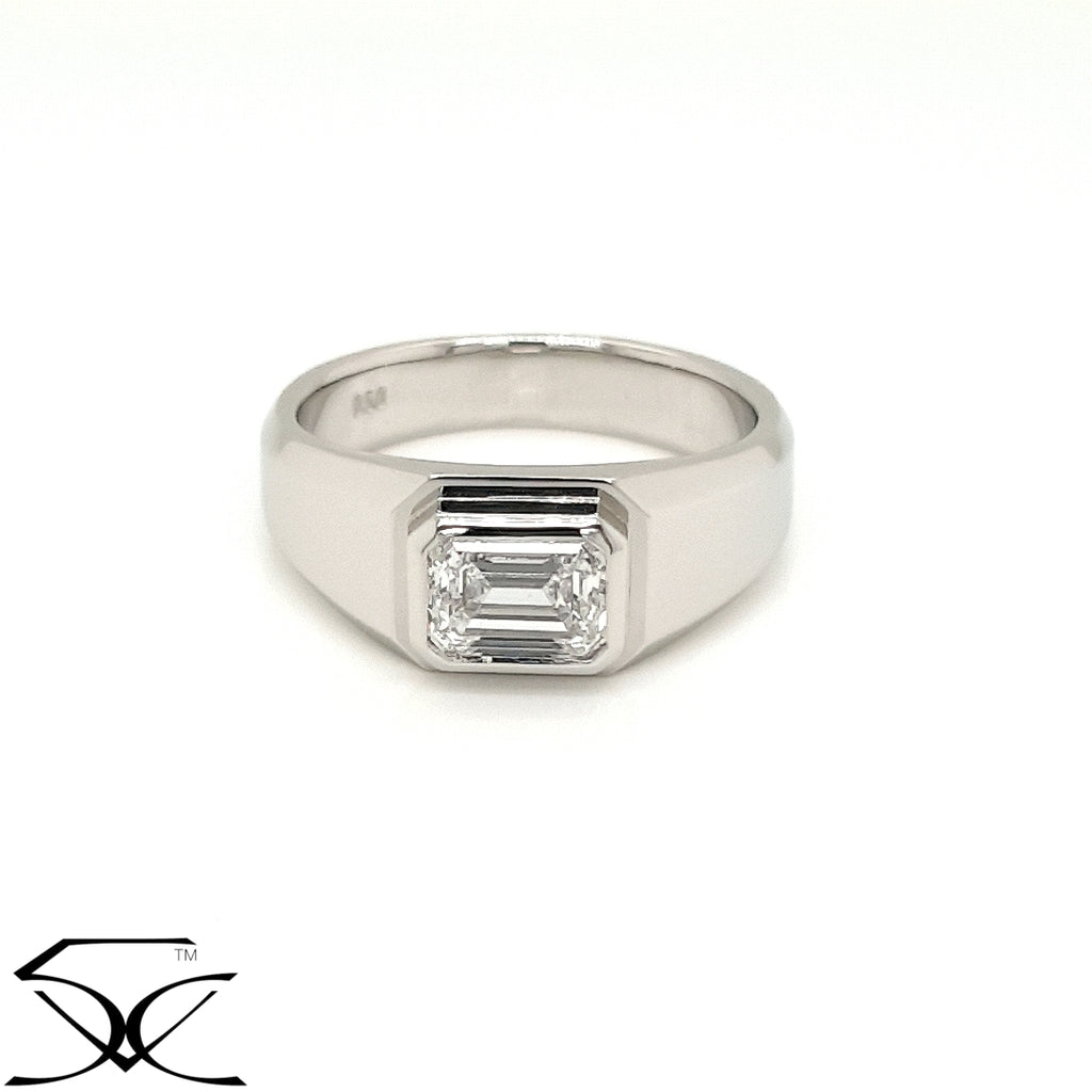 0.90 CT Emerald-Cut Signet Style Diamond Engagement Ring for Men