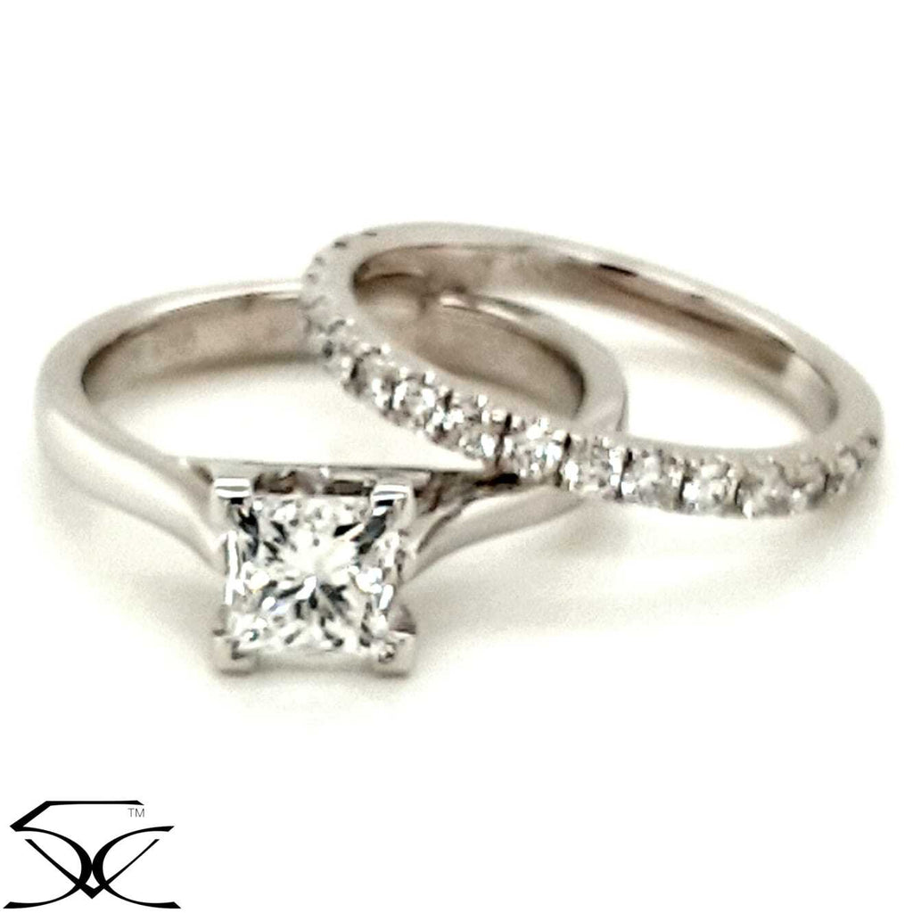 1.33 CT Princess & Round Brilliant Cut Diamond Engagement and Wedding Ring