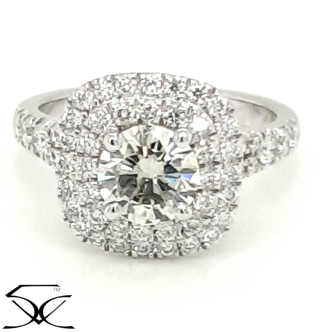 1.24 CT Double Halo Split Shouldered Diamond Engagement Ring