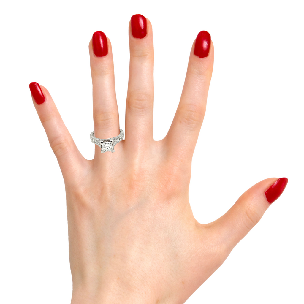2.22 CT Princess Cut Bead Setting Diamond Engagement Ring with Mill Grain