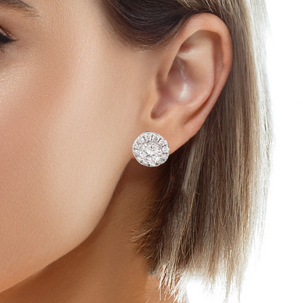 0.45 CT Brilliant Diamond Cluster Single Halo Stud Earrings