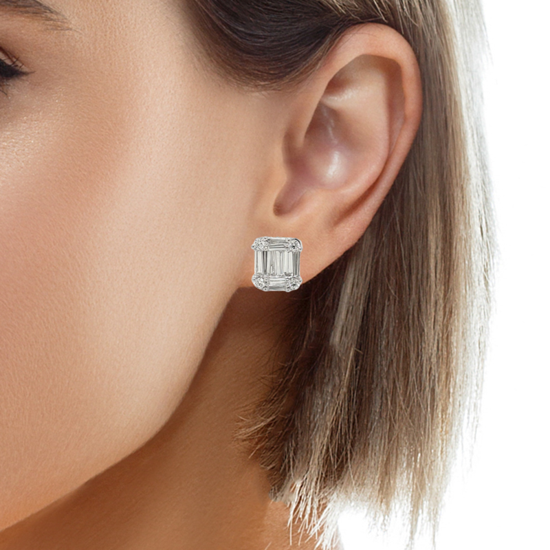 1.02 CT Natural Diamonds Illusion Set Stud Earring