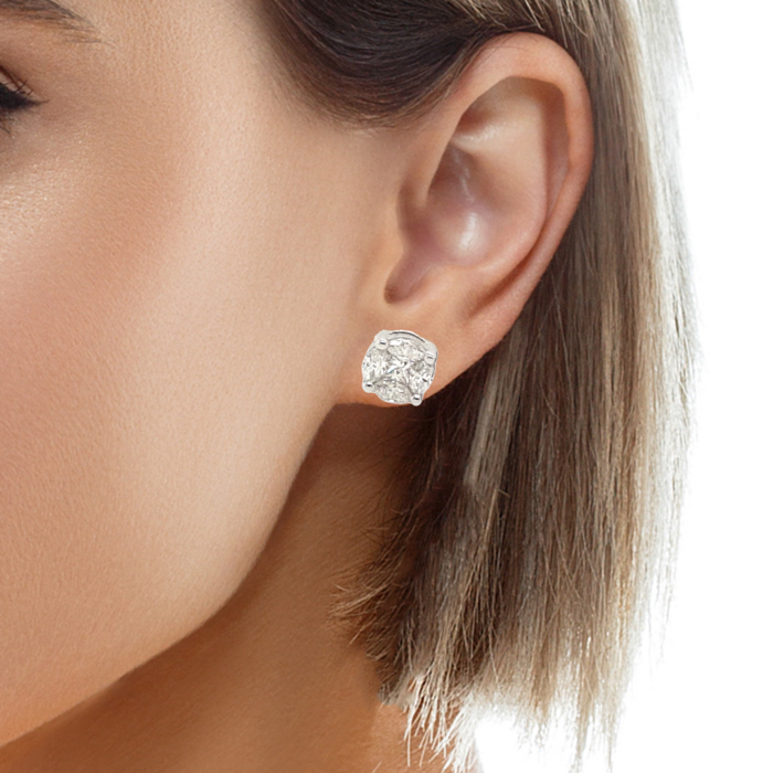 0.92 CT Marquise & Princess Cut Diamond Illusion Set Stud Earring