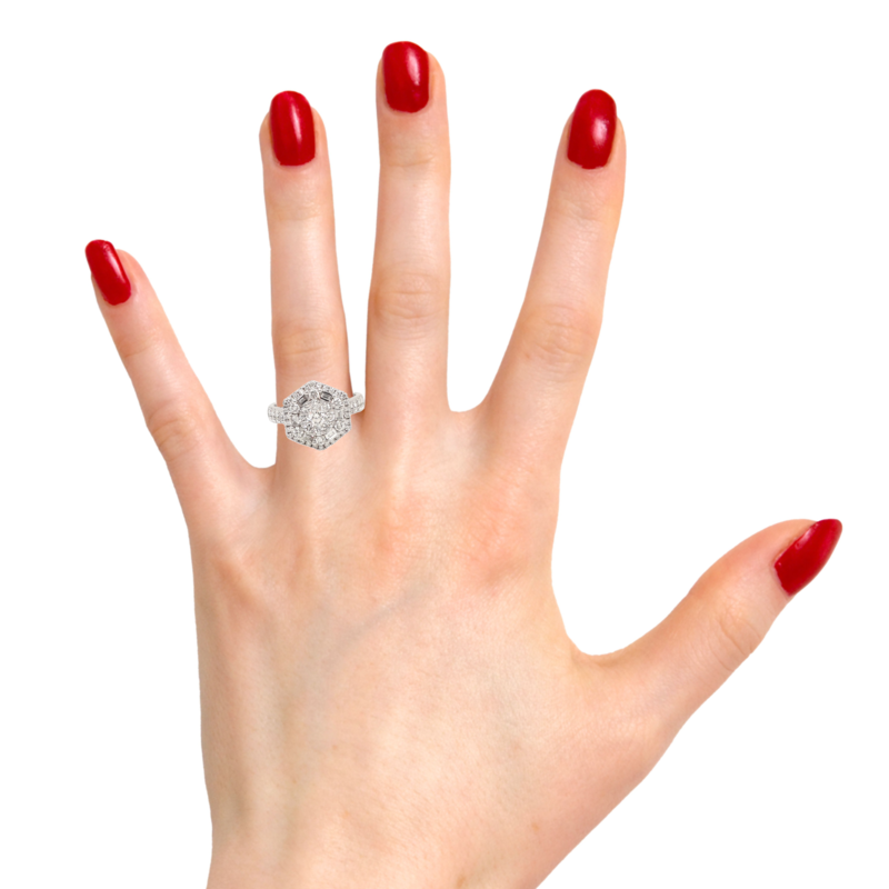 1.30 CT Baguettes Triple Halo Illusion Set with Round Brilliant Natural Diamonds Ring