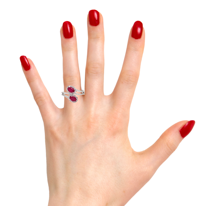 1.93 CT Two Stone Ruby Ring withÊDiamond Halo