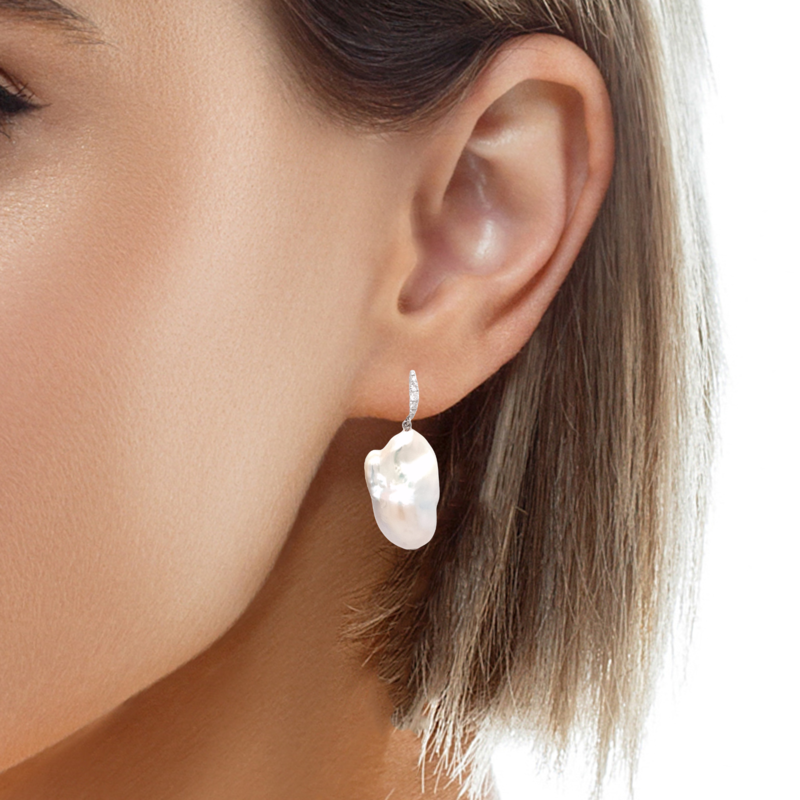 Fresh Water Baroque Pearl with Diamond Drop Earring