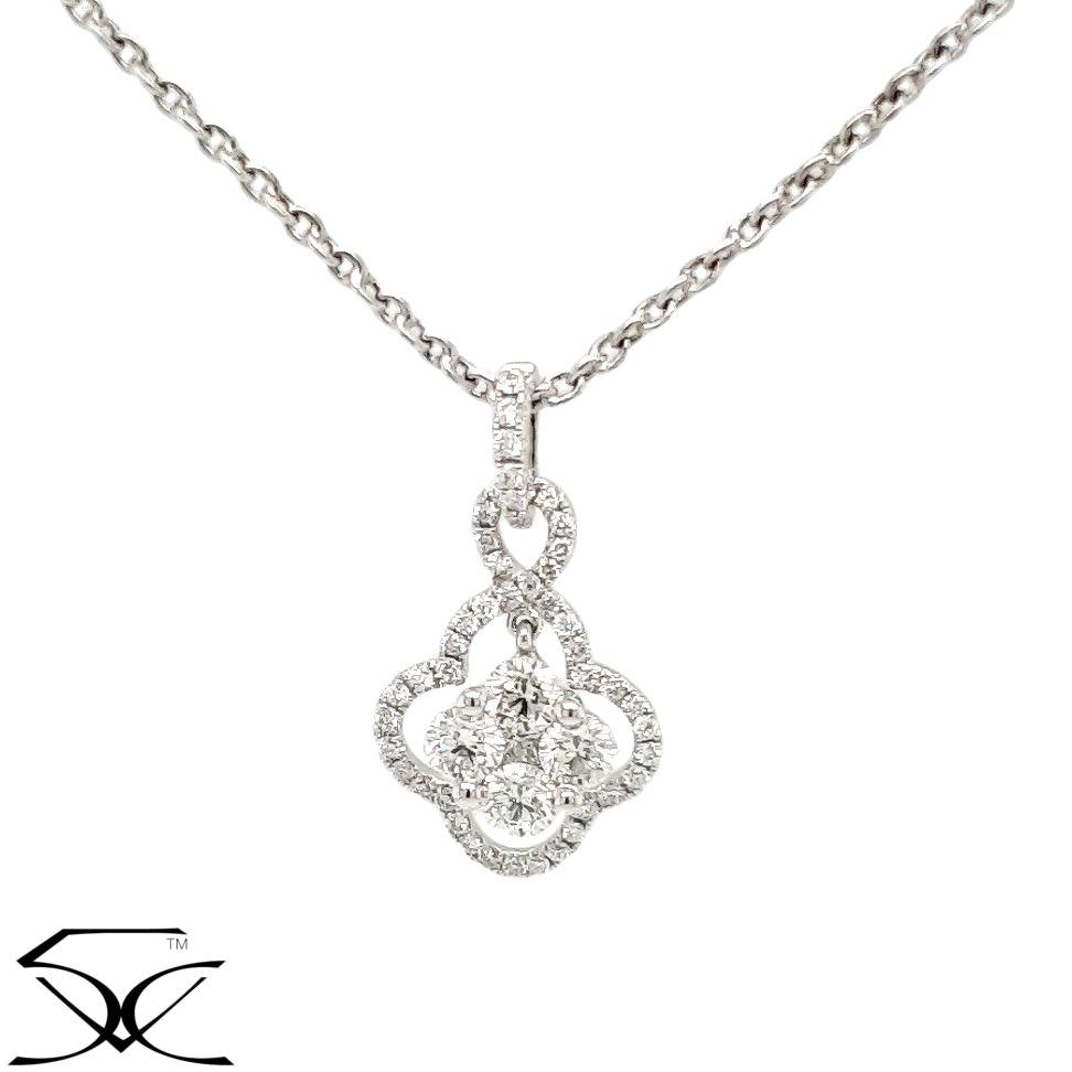 0.81 CT Natural Diamond Cluster Pendant Necklace