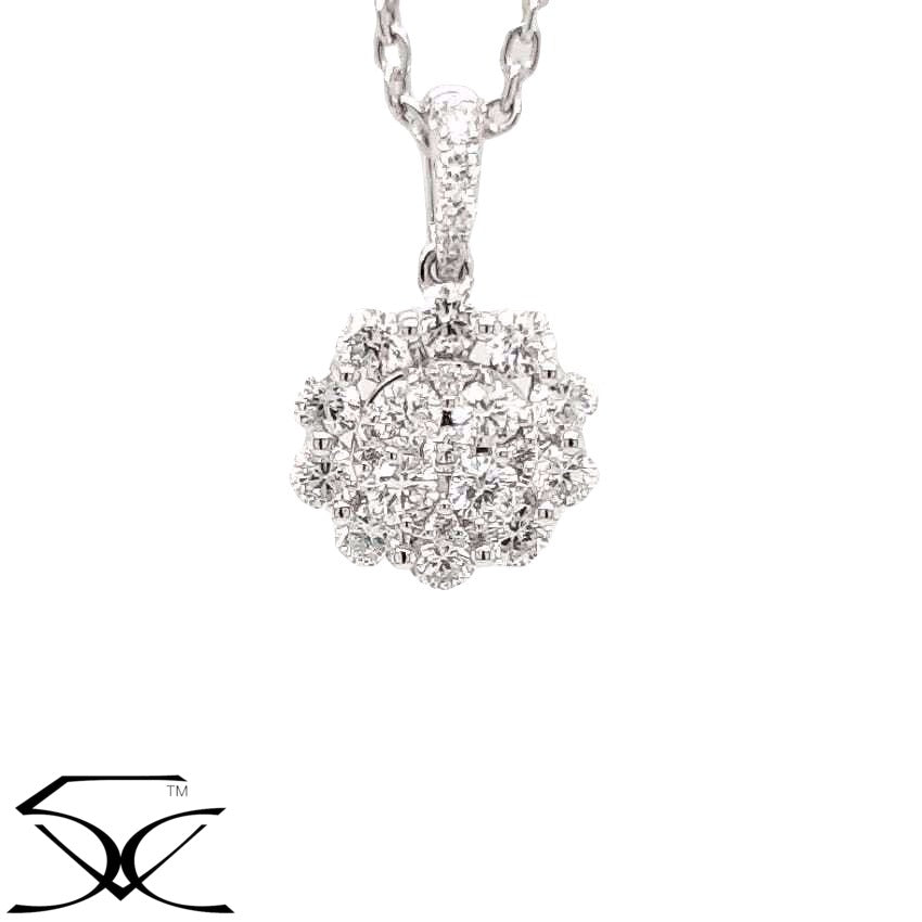 1 CT Round Brilliant Cut Natural Diamond Cluster Pendant Necklace