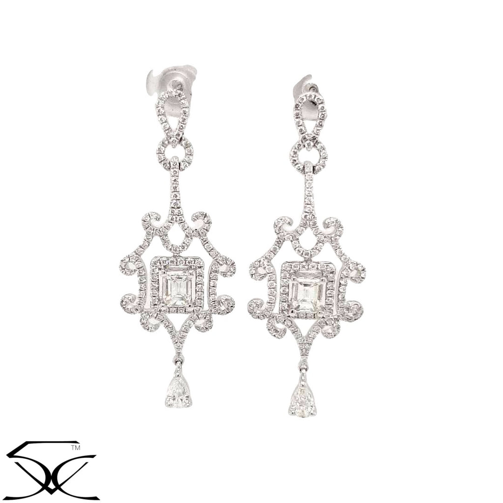 2.01 CT Pear & Round Brilliant Cut Diamond Chandelier Earring