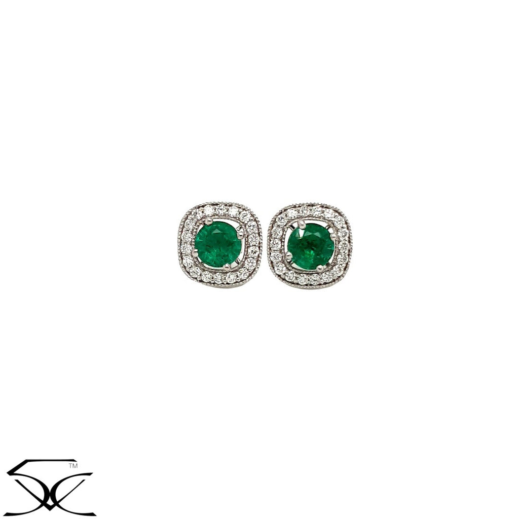 1.88 CT Green Natural Emerald Stud Earring in Single Halo Set