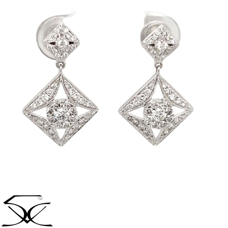 0.86 CT Round Brilliant Natural Diamond Chandelier Earring