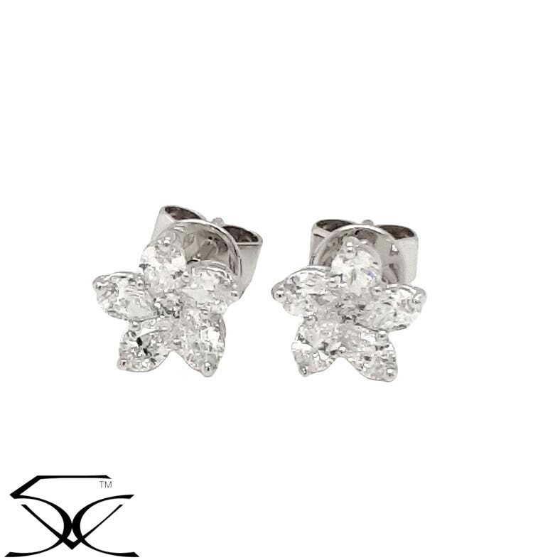 0.87 CT Pear Shape Natural Diamond Flower Set Cluster Earring