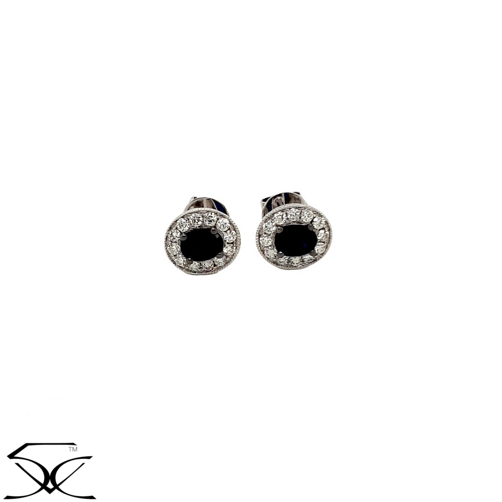 1.10 CT Natural Blue Sapphire and Diamond Cluster Earring with Mill Grain