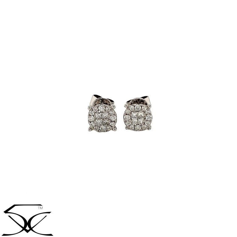 0.46 CT Princess Cut Diamond Invisible Set Halo Stud Earring