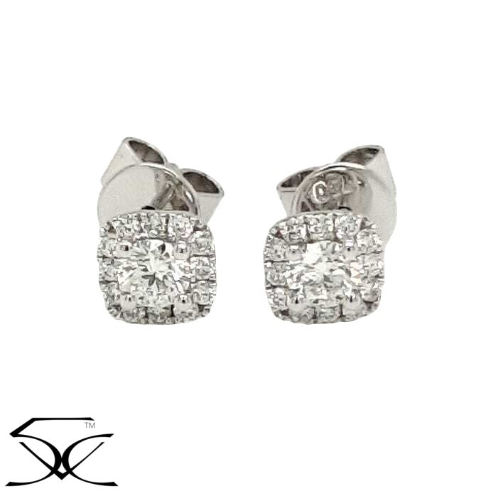 0.59 CT Single Halo Diamond Cluster Stud Earring